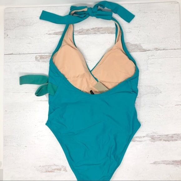 J. Crew Halter Wrap One-piece Swimsuit Havana Blue NWT - Picture 6 of 7